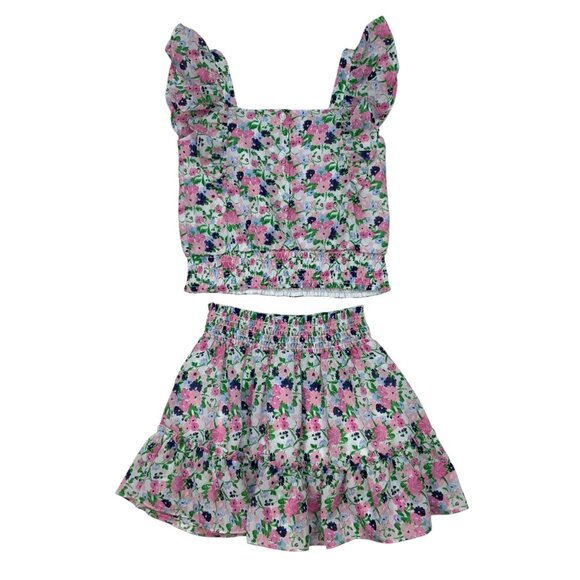 Janie And Jack 2 Piece Skirt Set 7 Years Floral Chiffon Ruffles Coastal Resort - Picture 2 of 11